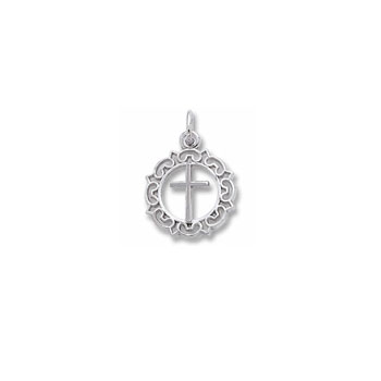 Rembrandt 14K White Gold Round Decorative Cross Charm – Add to a bracelet or necklace