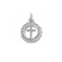 Rembrandt 14K White Gold Round Decorative Cross Charm – Add to a bracelet or necklace/