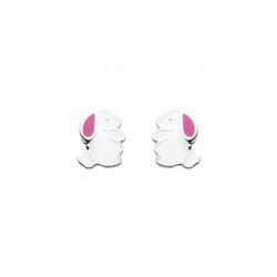 Adorable Little Girls Bunny Rabbit Earrings - Enameled Sterling Silver Rhodium Girls Earrings - Push-Back Posts/