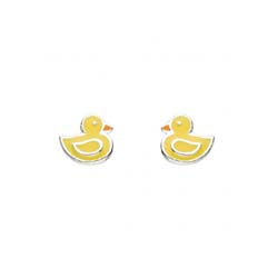 Adorable Little Girls Duck Earrings - Enameled Sterling Silver Rhodium Girls Earrings - Push-Back Posts/