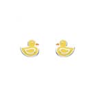 Adorable Little Girls Duck Earrings - Enameled Sterling Silver Rhodium Girls Earrings - Push-Back Posts