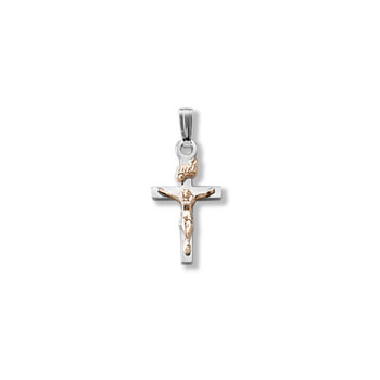 Religious Gifts for Child Boys & Girls - Boys and Girls Baby/Toddler Crucifix Cross Necklace  - Two Tone 14K White and Yellow Gold  - Includes 15" 14K White Gold Chain - BEST SELLER