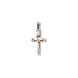 Religious Gifts for Child Boys & Girls - Boys and Girls Baby/Toddler Crucifix Cross Necklace  - Two Tone 14K White and Yellow Gold  - Includes 15