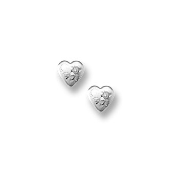 Girls Hand Engraved Flower Heart Earrings for Girls - 14K White Gold Screw Back Earrings for Baby, Toddler, Child