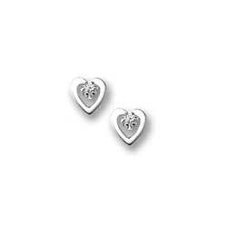 Girls Adorable Cubic Zirconia (CZ) Heart Earrings - Sterling Silver Rhodium Screw Back CZ Heart Earrings for Baby, Toddler, and Child - Safety threaded screw back post - BEST SELLER/
