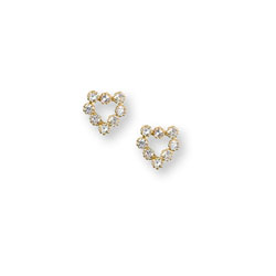 Girls Adorable Cubic Zirconia (CZ) Heart Earrings - 14K Yellow Gold Screw Back CZ Heart Earrings for Baby, Toddler, and Child - Safety threaded screw back post/