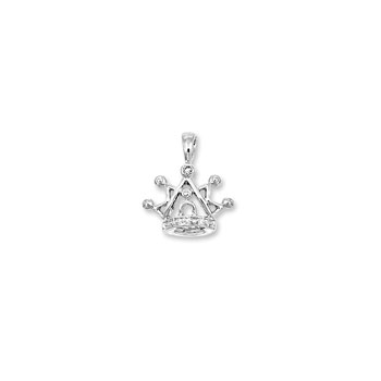 Princess Diamond Crown - Little Girls Genuine Diamond 14K White Gold Diamond Pendant Necklace - Includes a 15" 14K White Gold Rope Chain