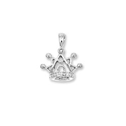 Princess Diamond Crown - Little Girls Genuine Diamond 14K White Gold Diamond Pendant Necklace - Includes a 15