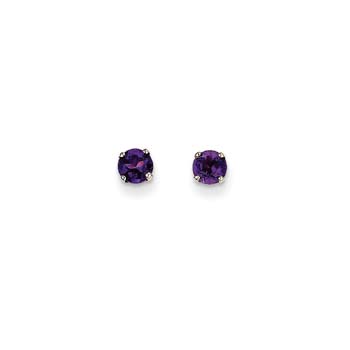 February Birthstone 14K White Gold Earrings for Tweens, Teens, and Women - 4mm Genuine Amethyst Gemstone - Push back posts