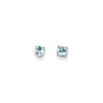 March Birthstone 14K White Gold Earrings for Tweens, Teens, and Women - 4mm Genuine Aquamarine Gemstone - Push back posts