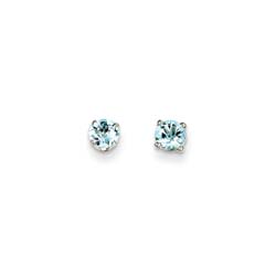 March Birthstone 14K White Gold Earrings for Tweens, Teens, and Women - 4mm Genuine Aquamarine Gemstone - Push back posts/