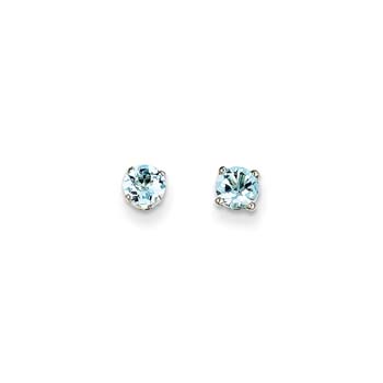 March Birthstone 14K White Gold Earrings for Tweens, Teens, and Women - 5mm Genuine Aquamarine Gemstone - Push back posts