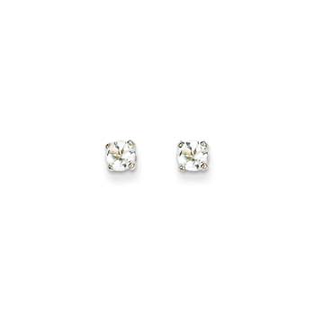 April Birthstone 14K White Gold Earrings for Tweens, Teens, and Women - 4mm Genuine White Topaz Gemstone - Push back posts
