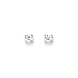 April Birthstone 14K White Gold Earrings for Tweens, Teens, and Women - 4mm Genuine White Topaz Gemstone - Push back posts/