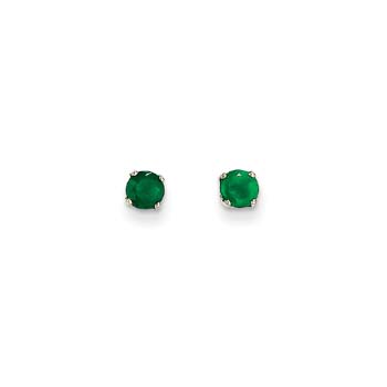 May Birthstone 14K White Gold Earrings for Tweens, Teens, and Women - 4mm Genuine Emerald Gemstone - Push back posts