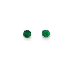 May Birthstone 14K White Gold Earrings for Tweens, Teens, and Women - 4mm Genuine Emerald Gemstone - Push back posts/