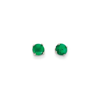 May Birthstone 14K White Gold Earrings for Tweens, Teens, and Women - 5mm Genuine Emerald Gemstone - Push back posts