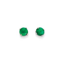 May Birthstone 14K White Gold Earrings for Tweens, Teens, and Women - 5mm Genuine Emerald Gemstone - Push back posts/
