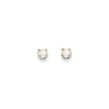 June Birthstone 14K White Gold Earrings for Tweens, Teens, and Women - 4mm Freshwater Cultured Pearl Gemstone - Push back posts