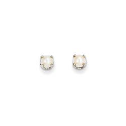 June Birthstone 14K White Gold Earrings for Tweens, Teens, and Women - 4mm Freshwater Cultured Pearl Gemstone - Push back posts/