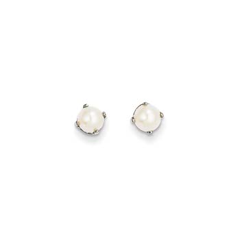 June Birthstone 14K White Gold Earrings for Tweens, Teens, and Women - 5mm Freshwater Cultured Pearl Gemstone - Push back posts