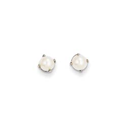 June Birthstone 14K White Gold Earrings for Tweens, Teens, and Women - 5mm Freshwater Cultured Pearl Gemstone - Push back posts/