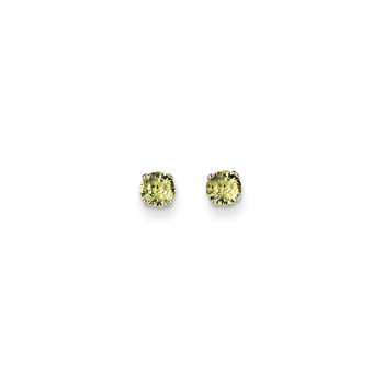 August Birthstone 14K White Gold Earrings for Tweens, Teens, and Women - 4mm Genuine Peridot Gemstone - Push back posts
