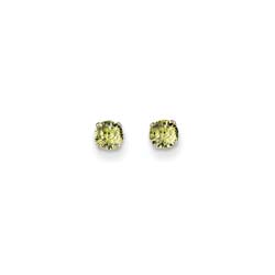 August Birthstone 14K White Gold Earrings for Tweens, Teens, and Women - 4mm Genuine Peridot Gemstone - Push back posts/