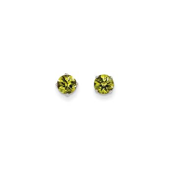 August Birthstone 14K White Gold Earrings for Tweens, Teens, and Women - 5mm Genuine Peridot Gemstone - Push back posts