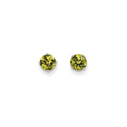August Birthstone 14K White Gold Earrings for Tweens, Teens, and Women - 5mm Genuine Peridot Gemstone - Push back posts/
