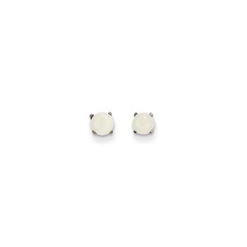 October Birthstone 14K White Gold Earrings for Tweens, Teens, and Women - 4mm Genuine Opal Gemstone - Push back posts