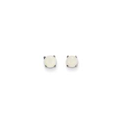 October Birthstone 14K White Gold Earrings for Tweens, Teens, and Women - 4mm Genuine Opal Gemstone - Push back posts/
