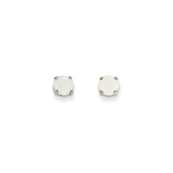 October Birthstone 14K White Gold Earrings for Tweens, Teens, and Women - 5mm Genuine Opal Gemstone - Push back posts