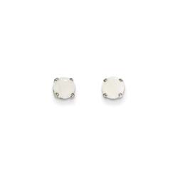 October Birthstone 14K White Gold Earrings for Tweens, Teens, and Women - 5mm Genuine Opal Gemstone - Push back posts/