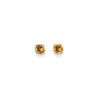 November Birthstone 14K White Gold Earrings for Tweens, Teens, and Women - 4mm Genuine Citrine Gemstone - Push back posts