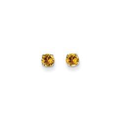 November Birthstone 14K White Gold Earrings for Tweens, Teens, and Women - 4mm Genuine Citrine Gemstone - Push back posts/