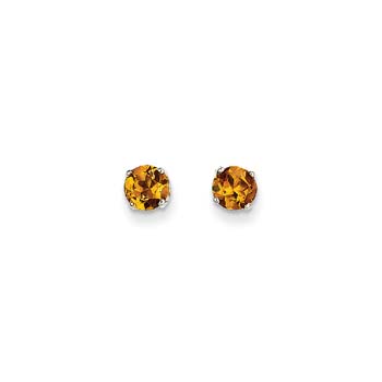 November Birthstone 14K White Gold Earrings for Tweens, Teens, and Women - 5mm Genuine Citrine Gemstone - Push back posts