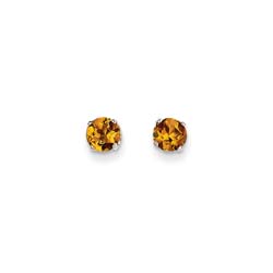 November Birthstone 14K White Gold Earrings for Tweens, Teens, and Women - 5mm Genuine Citrine Gemstone - Push back posts/