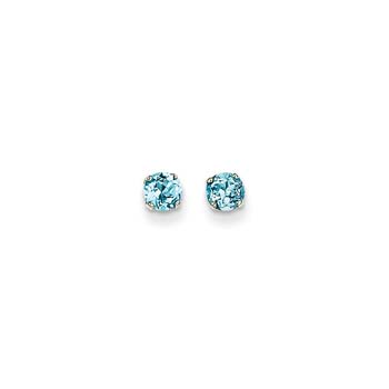 December Birthstone 14K White Gold Earrings for Tweens, Teens, and Women - 4mm Genuine Blue Topaz Gemstone - Push back posts