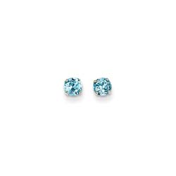 December Birthstone 14K White Gold Earrings for Tweens, Teens, and Women - 4mm Genuine Blue Topaz Gemstone - Push back posts/