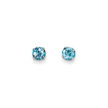December Birthstone 14K White Gold Earrings for Tweens, Teens, and Women - 5mm Genuine Blue Topaz Gemstone - Push back posts
