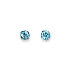December Birthstone 14K White Gold Earrings for Tweens, Teens, and Women - 5mm Genuine Blue Topaz Gemstone - Push back posts/
