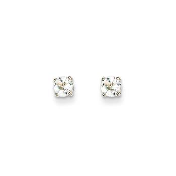 April Birthstone 14K White Gold Earrings for Tweens, Teens, and Women - 5mm Genuine White Topaz Gemstone - Push back posts