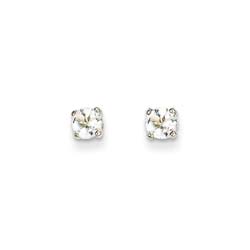 April Birthstone 14K White Gold Earrings for Tweens, Teens, and Women - 5mm Genuine White Topaz Gemstone - Push back posts/