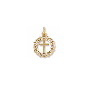 Rembrandt 10K Yellow Gold Round Decorative Cross Charm – Add to a bracelet or necklace