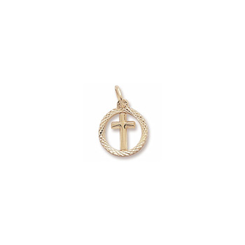Rembrandt 14K Yellow Gold Tiny Cross Charm with Diamond-Cut with Round Border – Add to a bracelet or necklace