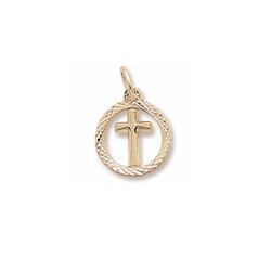 Rembrandt 14K Yellow Gold Tiny Cross Charm with Diamond-Cut with Round Border – Add to a bracelet or necklace/
