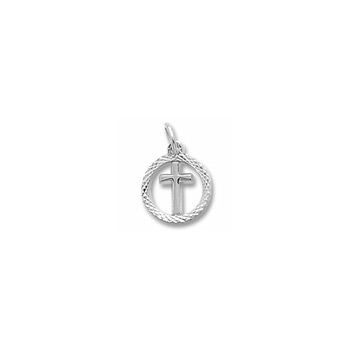 Rembrandt 14K White Gold Tiny Cross Charm with Diamond-Cut with Round Border – Add to a bracelet or necklace