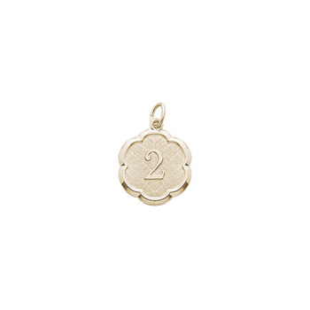 Age 2 Toddler Years - Second Birthday Keepsake Charm -  10K Yellow Gold Small Round Rembrandt Charm – Engravable on back - Add to a bracelet or necklace 