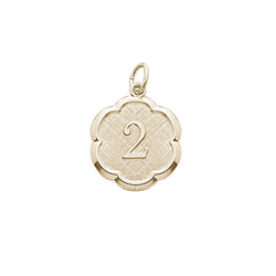 Age 2 Toddler Years - Second Birthday Keepsake Charm -  10K Yellow Gold Small Round Rembrandt Charm – Engravable on back - Add to a bracelet or necklace /